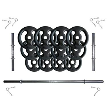 Imagem de Kit Anilhas Ferro Fundido 40 Kg + Barras Com Presilhas