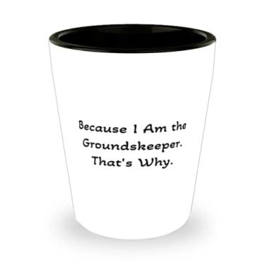 Imagem de Ideia única de presentes para o solo, Because I Am the Groundskeeper. É por isso que copo de shot de Natal especial de colegas de trabalho