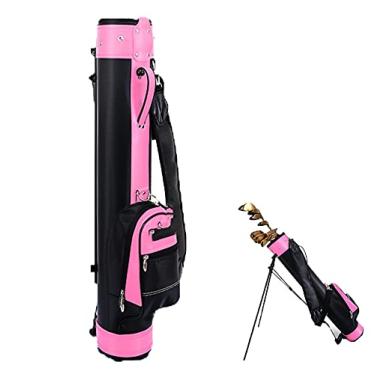 Imagem de Yajun Bolsa de golfe com pacote de suporte para homens e mulheres, bolsa de transporte de grande capacidade para suporte de 9 tacos, rosa