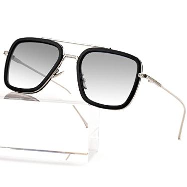 Imagem de AIEYEZO Óculos de sol Tony Stark vintage quadrado armação de metal para homens e mulheres – Homem de Ferro e Edith Óculos de sol, A2 Tony Stark mesma cor