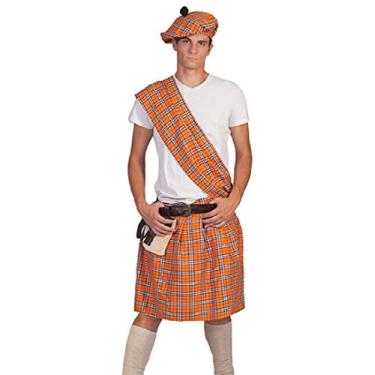 Imagem de Fantasia masculina laranja xadrez Highlander, Laranja, One Size