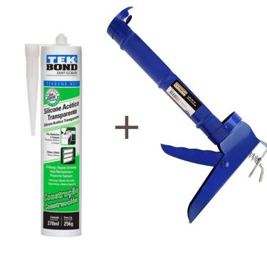 Imagem de Kit aplicador de silicone + 1 vedação pia banheiro louça 256g Incolor