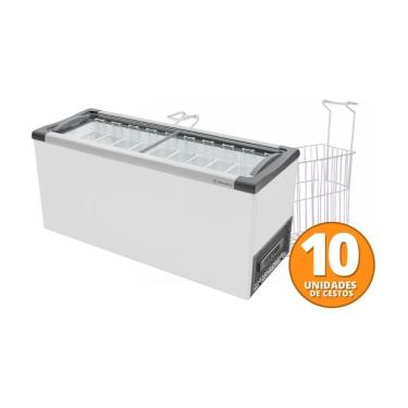 Imagem de Kit - Freezer Horizontal Tampa de Vidro 404 Litros Nf55 - Metalfrio 127v + 10 Cestos Nextgen Branco