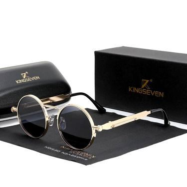 Imagem de Oculos de Sol Masculino Steampunk Redondo Metal Frame Kingseven Polarizados