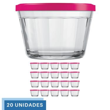 Imagem de 20 Tigela Vidro Americano Tampa Plastica Sortida 600ml Nadir
