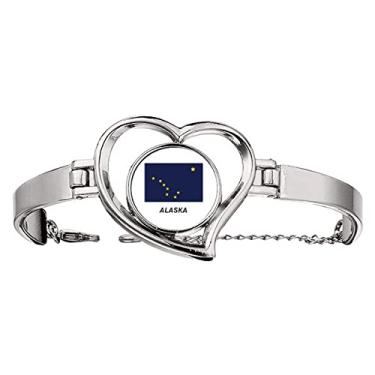Imagem de N/A N/A Bracelete com contorno da bandeira do estado americano do Alasca coração joia pulseira de arame, medium, metal