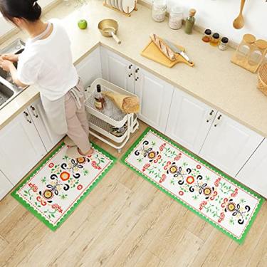 Imagem de youyoucool Tapete de cozinha, 2 peças, tapetes e tapetes de cozinha, tapete acolchoado antifadiga, conjunto de tapetes de cozinha antiderrapantes à prova d'água para cozinha, escritório, pia 51 x 78