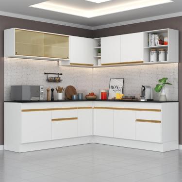 Imagem de Cozinha Completa de Canto com Rodapé Veneza Multimóveis MP2096 com Armário e Balcão Branca