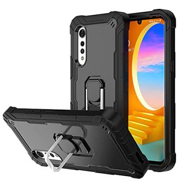 Imagem de iCover Capa de veludo para LG, resistente militar à prova de choque com camada dupla híbrida PC + capa de silicone com suporte integrado para LG Velvet 5G 2020 (preto)