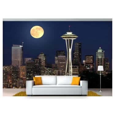 Imagem de Papel De Parede Lua Noite Cidade Seattle 3D Lua03 - Você Decora