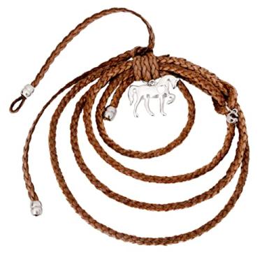 Imagem de Laço Corda Pingente Cavalo Marchando Couro Country Decoração Carro (Marrom)