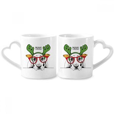 Imagem de Roupas Adorável Cachorro Aquarela Ilustração Casal Porcelana Conjunto de Caneca de Cerâmica Amante Copo Punho de Coração