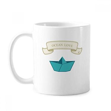 Imagem de Barco dobrável de papel oceano amor mar vela caneca cerâmica café porcelana xícara louça