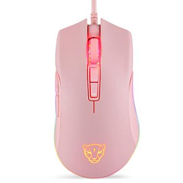 Imagem de V70 Mouse para jogos USB com fio Mouse RGB Design ergonômico 8 marchas DPI ajustável Ampla Compatibilidade Rosa