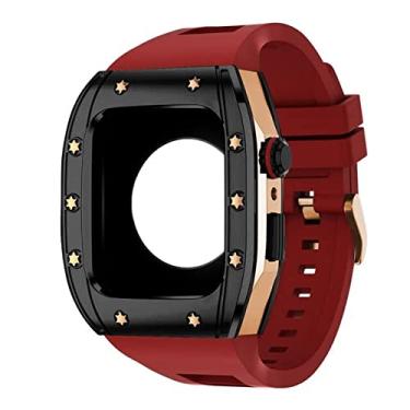 Imagem de TONECY Kit de modificação Pulseira de silicone Correa para Apple Watch 44mm 45mm Capa protetora de metal Pulseira para Apple Watch Series 8 7 6 5 4 SE (Cor: K, Tamanho: 44MM)