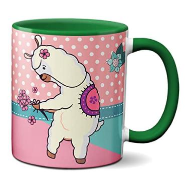 Imagem de Caneca Engraçada Lhama Fofinha Plantando O Bem Nessa Porra (Verde)
