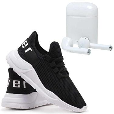 Imagem de Kit Tênis Ever Way Masculino + Fone Bluetooth Leve Conforto Preto+branco 42