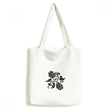 Imagem de Outline Bolsa sacola de lona com flores negras bolsa de compras casual