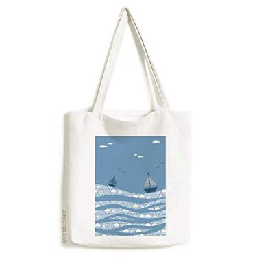 Imagem de Bolsa de lona com ilustração de nuvem e paisagem marítima, bolsa de compras, bolsa casual