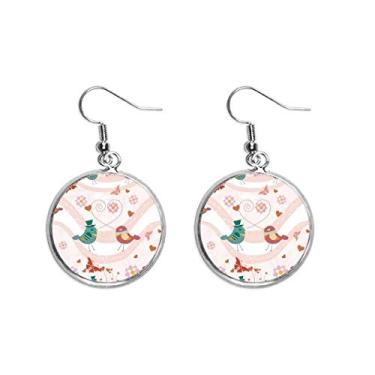 Imagem de Brinco de prata com pingente rosa verde pássaros amor dia dos namorados joia feminina