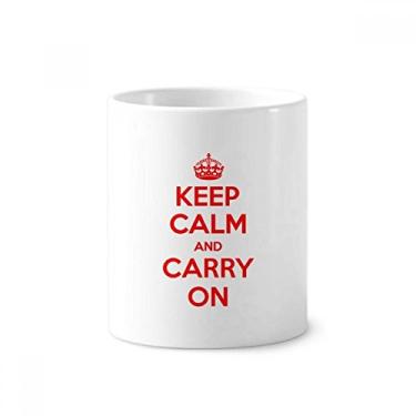 Imagem de Suporte para caneta de escova de dentes vermelha Keep Calm and Carry On com citação Keep Calm and Carry On