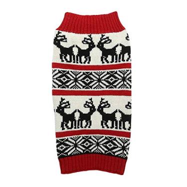 Imagem de Suéter Ugly Vintage de tricô para cães com renas de Natal, roupa festiva para animais de estimação, suéter para cães, tamanho grande (G)