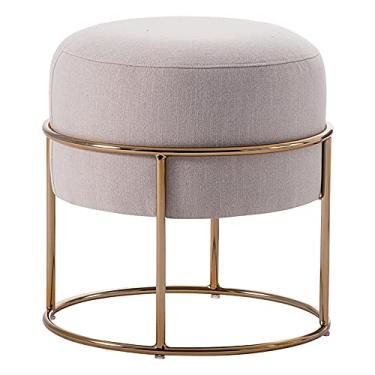 Imagem de Puff Decorativo Redondo Squillo Pés em Aço Bege/Dourado- Gran Belo