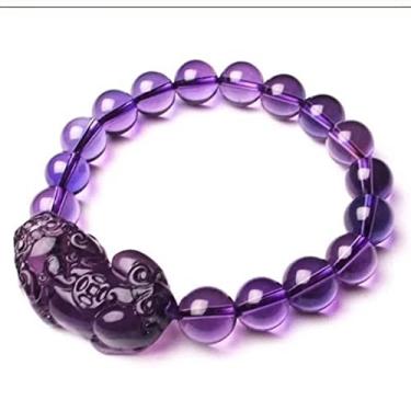 Imagem de THUHIL Pulseira Pixiu Ametista Suave e Generosa Ametista Redonda Pulseira Roxo Espírito para Transferir Contas Joias