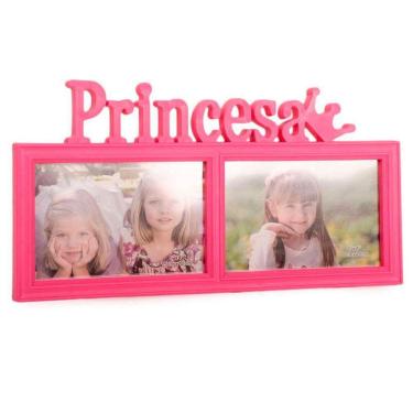 Imagem de Porta Retrato Mural Duplo Princesa Rosa 10x15cm