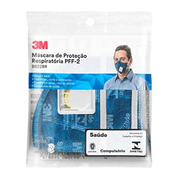 Imagem de 3M, Máscara de Proteção Respiratória, Dobrável, Com Válvula, Azul, 9822+BR, PFF-2(S)