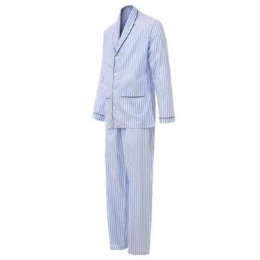 Imagem de Pijama Masculino Longo Aberto Listrado 100% Algodão Cordonê Pl920 - Pr