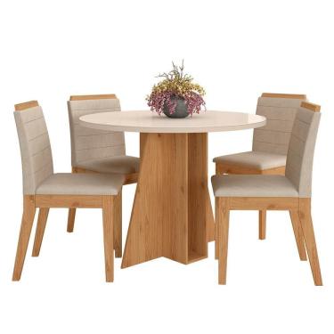 Imagem de Mesa Redonda Com Vidro 4 Cadeiras Bélgica Cinamom/off Premi/bege - M.a