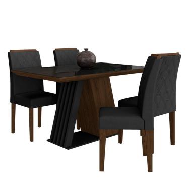 Imagem de Mesa De Jantar Com Vidro 4 Cadeiras Sícilia Imbuia/preto/preto - Móveis Arapongas