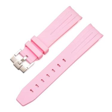 Imagem de HKIDKK 20mm 22mm 21mm Pulseira de relógio de borracha para pulseira Rolex marca pulseira de relógio de pulso de substituição masculina acessórios de relógio de pulso (cor: fivela rosa-prata, tamanho: