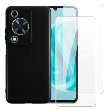 Imagem de Capa compatível com Huawei Enjoy 70 4G + [2 pacotes] película de vidro temperado - silicone TPU flexível macio para Huwei Changxiang 70 4G (6,7 polegadas) (preto)