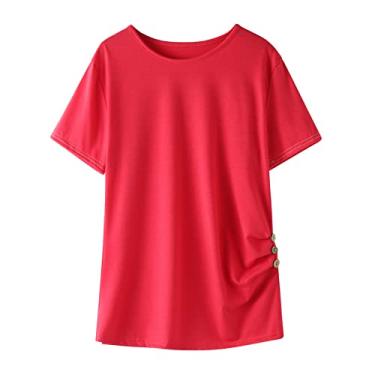 Imagem de Tops e tops cropped para meninas adolescentes camisetas manga anos roupas para 413 botões pequenos crianças verão bebê meninas longas, Vermelho, 12-13 Years