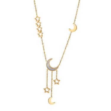Imagem de Colar Feminino Lua E Estrela Adhara Banho Ouro 18k Aço Inox