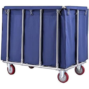 Imagem de Carrinho comercial do classificador da lavanderia do rolamento da cesta da lavanderia com rodas carrinho da limpeza do serviço de limpeza do hotel com saco removível,Azul