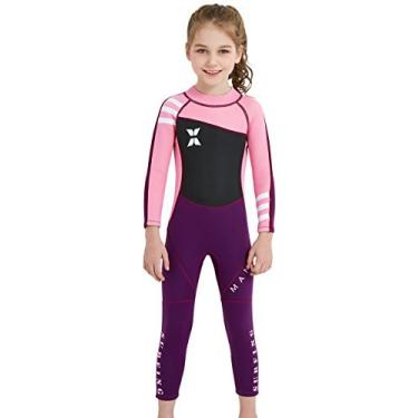 Imagem de Maiô térmico DIVE & SAIL infantil 2,5 mm de manga comprida com proteção UV, rosa, Large
