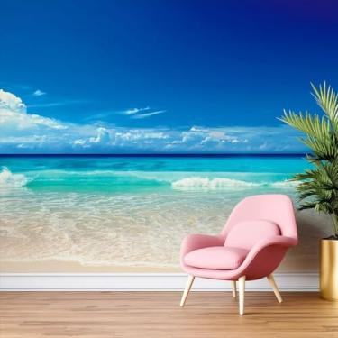 Imagem de Papel De Parede Adesivo 3d Paisagem Praia Coqueiro Sol Mar M²