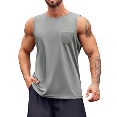 Imagem de Runcati Camiseta regata masculina sem mangas para ginástica atlética com bolsos, Cinza, G