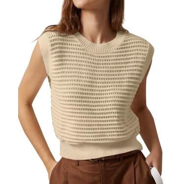 Imagem de Regata feminina canelada gola lapela cor sólida suéter colete bonito verão tops bege M
