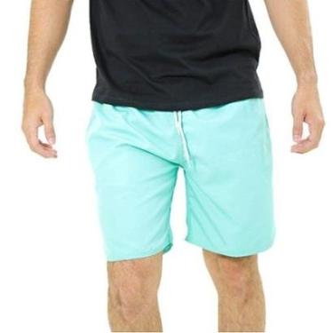 Imagem de Short Masculino Verde Água Liso Praia Poliéster Com Bolsos-Masculino
