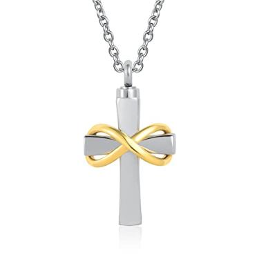 Imagem de YSAHan Colar de urna com cruz de asas de anjo para cinzas infinito crucifixo urna pingente de cinzas suporte de cinzas joia memorial lembrança presente, Metal, Cristal sintético