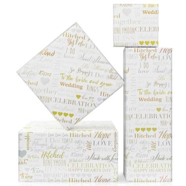 Imagem de Gold & Silver Love Forever Wishes Papel de Embrulho Branco Celebrado Dobrado 4 Folhas 51 x 71 cm por Folha para Casamento Chá de Noivado Lua de Mel Arte Cristã Presente Embrulho
