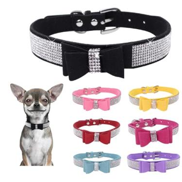 Imagem de Coleira para cães com strass para meninas e meninos, linda coleira de couro de camurça macia cintilante bonita brilhante com diamantes de cristal para animais de estimação para animais de estimação pequenos, médios e grandes filhotes gatinhos fêmeas machos