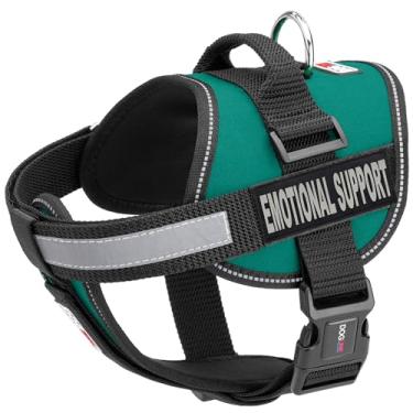 Imagem de Dogline Colete peitoral para cães Unimax com adesivos de suporte emocional, alças ajustáveis, neoprene respirável para identificação de adestramento de cães, circunferência de 45,7 a 63,5 cm, turquesa