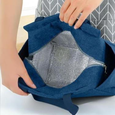 Imagem de Bolsa Térmica Grande Marmita Lanche Saúde Forrada, 4 Cores Disponíveis, Resistente à Água, Com Zíper, Para Viagem, Acampamento, Caminhada, Ciclismo (Rosa) (Azul)