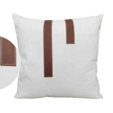 Imagem de Almofada 55x55 Eliana 02 Linho Creme Couro Marrom Toque de Arte
