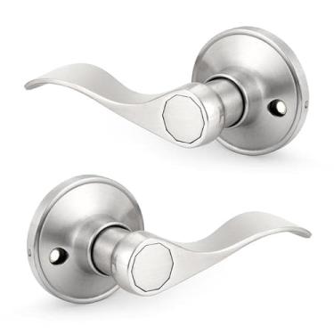 Imagem de Probrico Par de maçanetas falsas para portas da mão esquerda e direita, maçaneta interna de níquel escovado, estilo onda, maçaneta de porta sem giro, aço inoxidável (1 par)